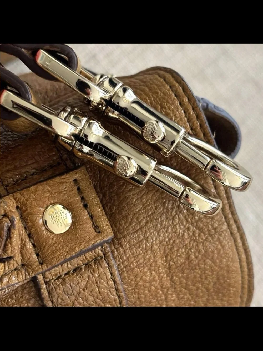 Mulberry Tan Leather Satchel with Gold Hardware